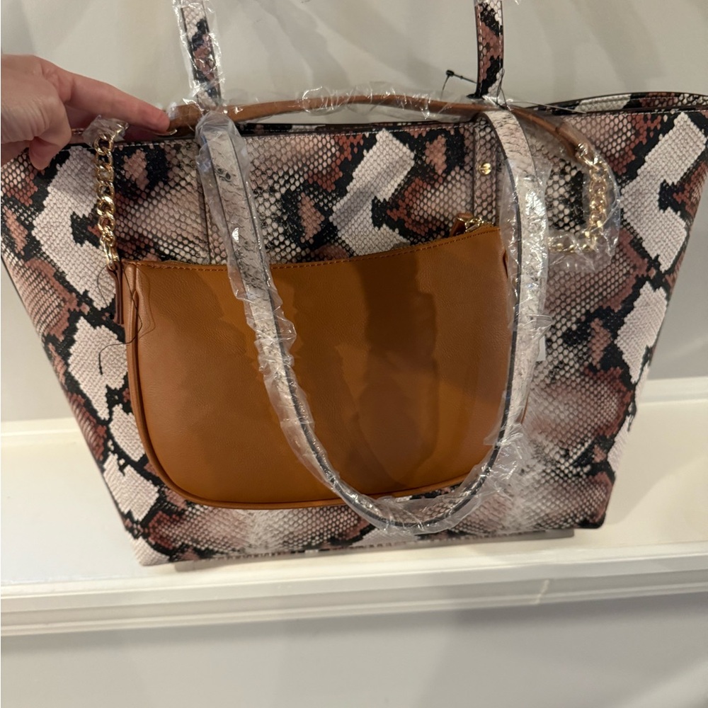 Stylish Snake Print and Tan Tote Bag by Macys INC NWT